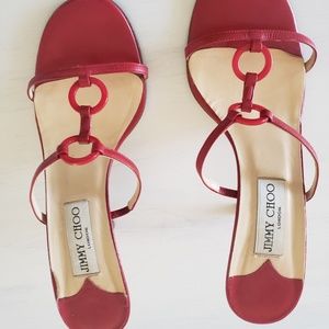 JIMMY CHOO RED STRAPPY SANDALS SZ 38.5